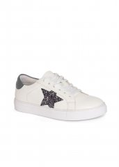 Venus Lace-Up Star Sneakers in Grey & White