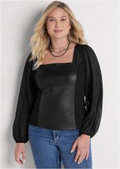 Venus Plus Size Faux-Leather Mesh Top