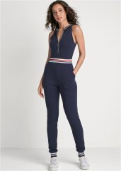 Venus Plus Size Striped Zipper Jumpsuit in Navy Multi