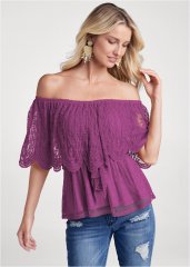 Venus Lace Off-The-Shoulder Top in Purple