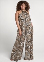 Venus Plus Size Abstract Animal Print Jumpsuit in Brown Multi