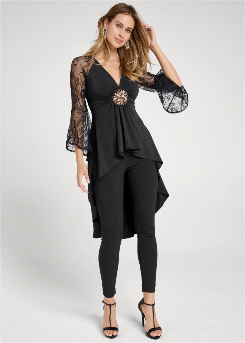 Venus Plus Size Embellished Lace Sleeve Top