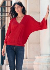 Venus Banded Hem Top in Red