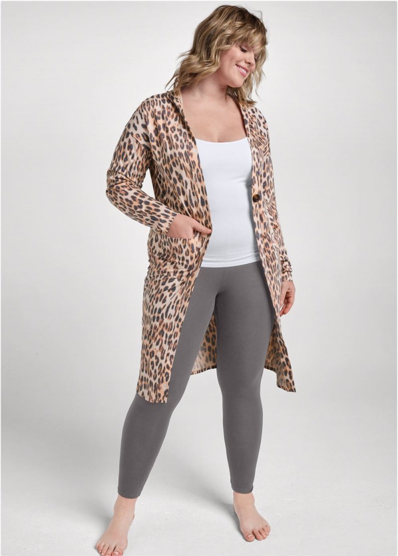 Venus Plus Size Sand Dune Cheetah Duster in Brown Multi