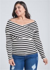 Venus Plus Size Stripe Off-The-Shoulder Top