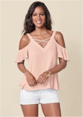 Venus Strappy Detail V-Neck Top in Light Pink