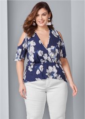 Venus Plus Size Cold-Shoulder Print Top