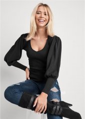 Venus Plus Size Puff Sleeve Sweater in Black