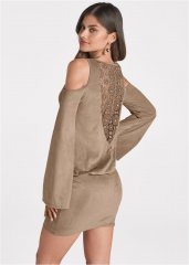 Venus Faux-Suede Cold-Shoulder Dress - Tan