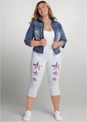 Venus Plus Size Star Spangled Capris in White Multi