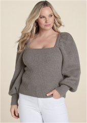 Venus Plus Size Square Neck Sweater in Dark Grey