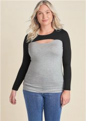 Venus Plus Size Color Block Casual Top