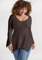 Venus Plus Size Casual Waffle Knit Handkerchief Top