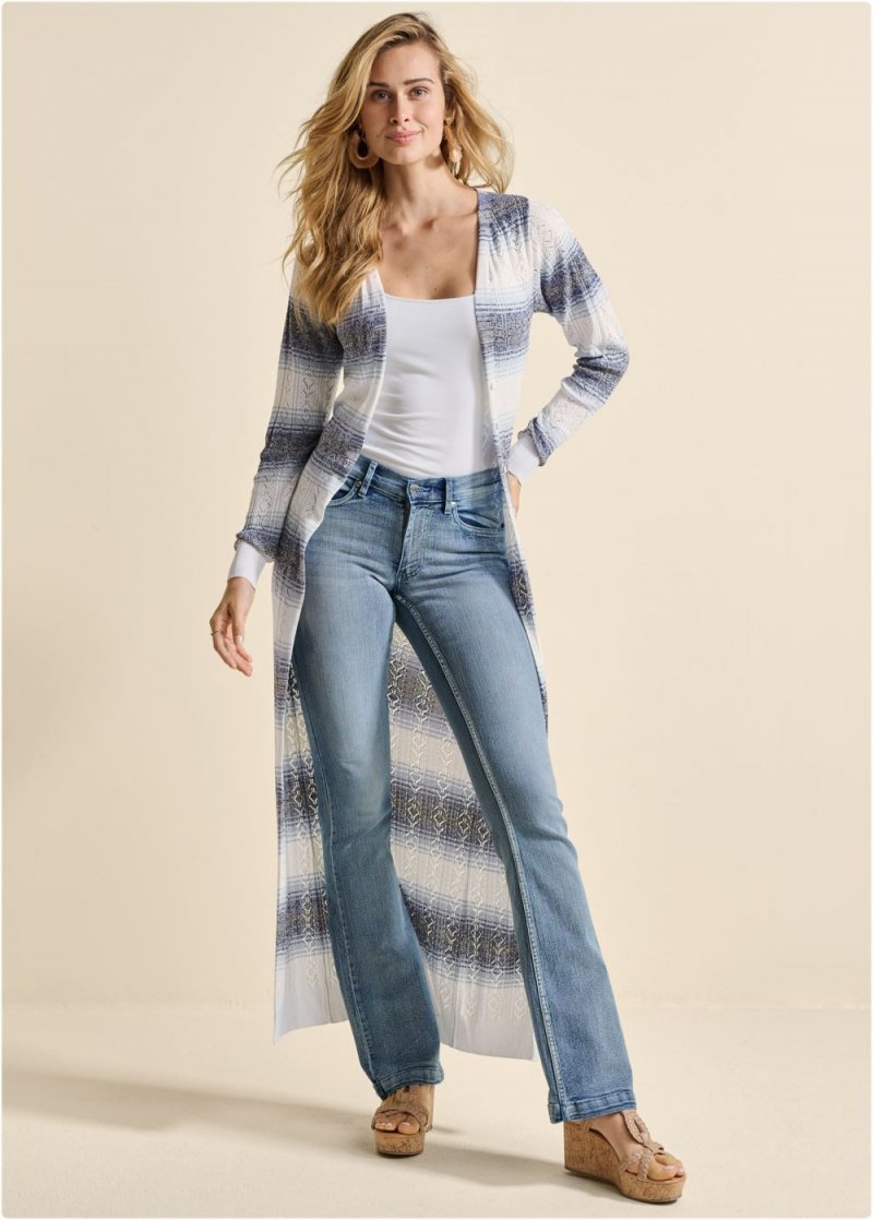 Venus VENUS | Ombre Striped Duster in White Multi