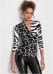 Venus Mixed Print V-Neck Top in Black & White