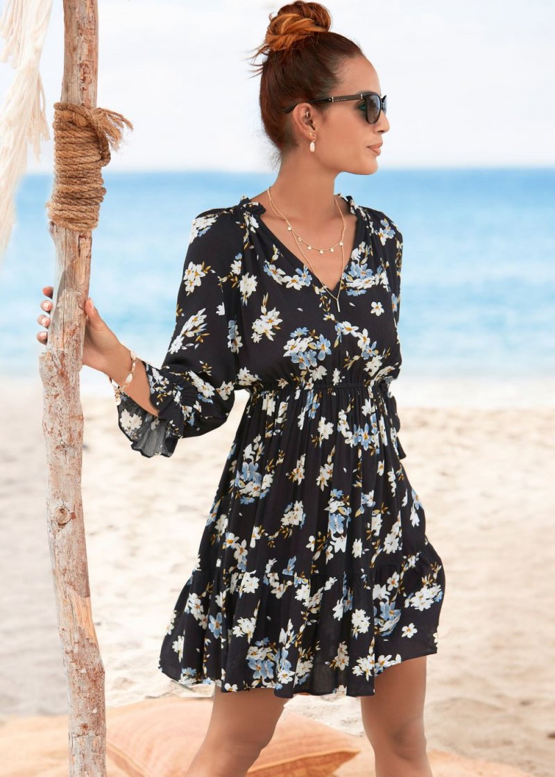 Venus Dark Floral Dress - Black Multi