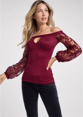 Venus Plus Size Embellished Lace Sleeve Top