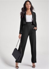 Venus Cropped Blazer Suit Set in Black