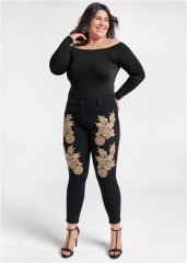 Venus Black Multi FLORAL EMBELLISHED JEANS