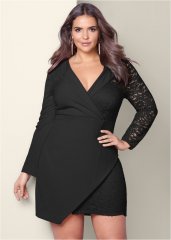 Venus Plus Size Lace Surplice Detail Dress