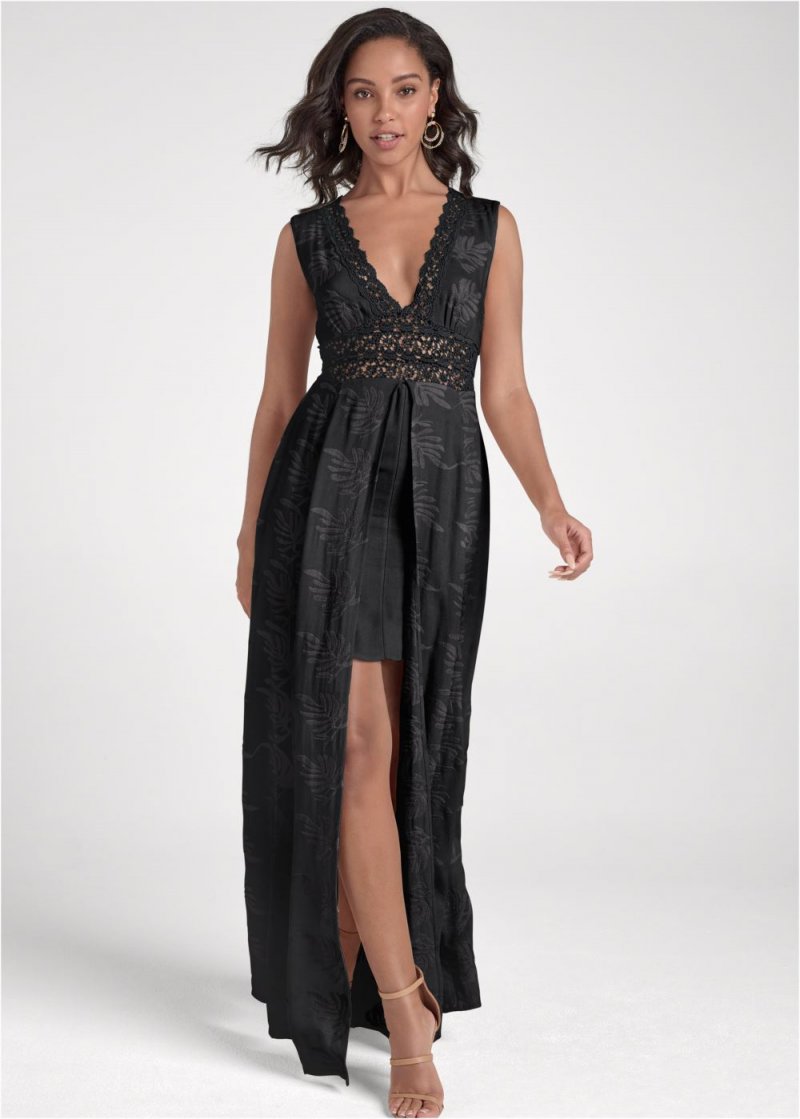 Venus Embroidered Maxi Dress - Black