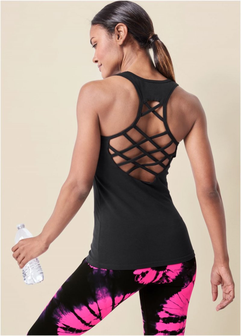 Venus Strappy Back Tank Top in Black