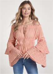 Venus Lace Bell Sleeve Top in Burnt Coral