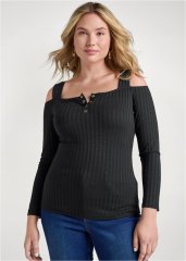 Venus Plus Size Cold-Shoulder Ribbed Top