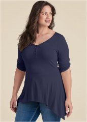 Venus Plus Size Henley High-Low Top