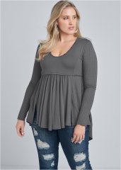 Venus Dark Grey High-low ribbed casual top