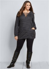 Venus Plus Size Lace-Up French Terry Dress in Charcoal Grey