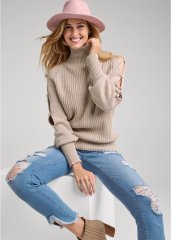 Venus VENUS | Pom-Pom Slit Sleeve Sweater in Taupe