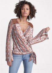 Venus Printed Wrap Top in Rust Multi