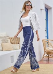 Venus Plus Size Bandana Print Wide Leg Pants in Blue Multi