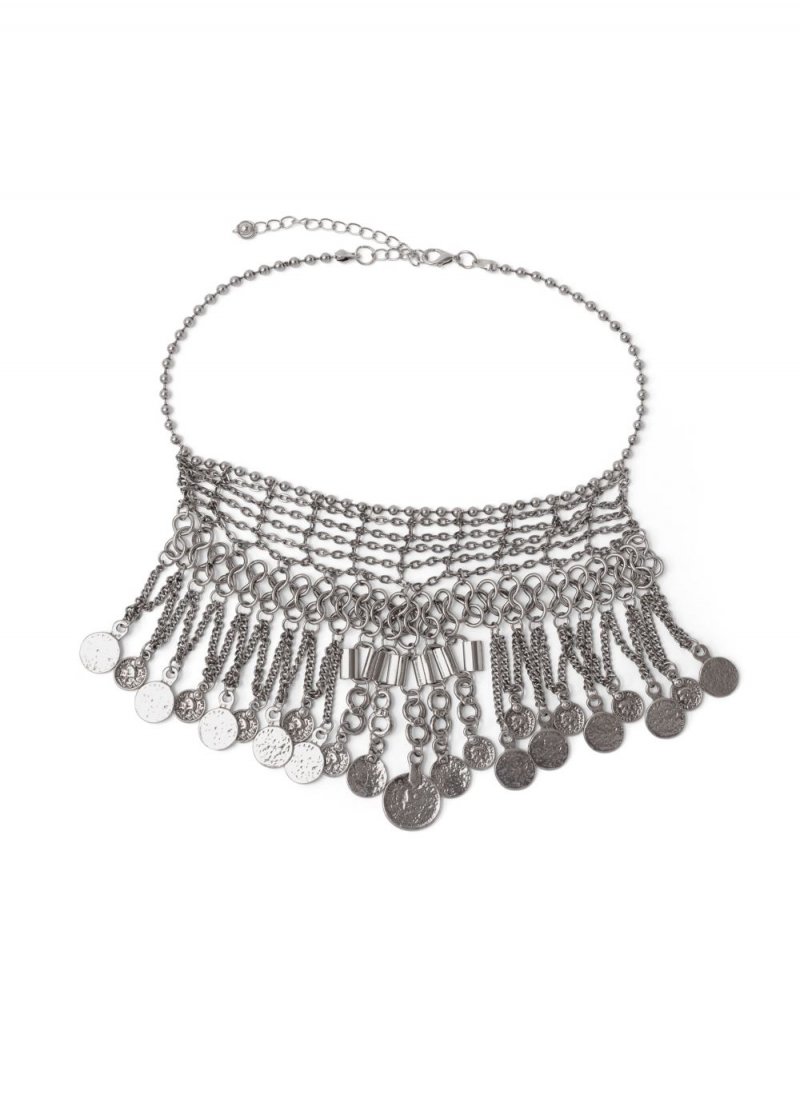 Venus Boho Coin Bib Necklace in Silver