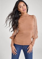 Venus Tan LACE BALLOON SLEEVE SWEATER