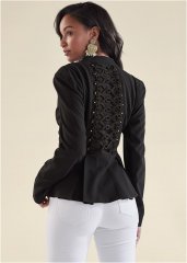 Venus Soutache Trim Blazer in Black