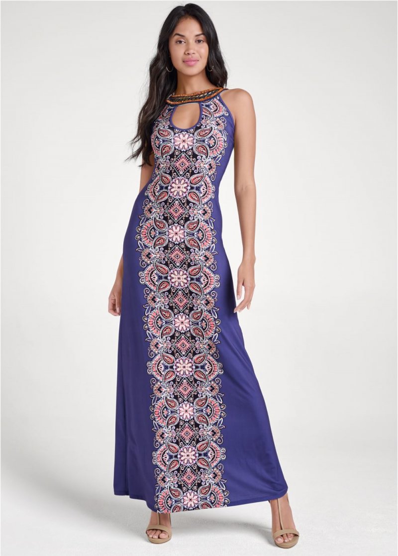 Venus Beaded Print Dress - Blue Multi