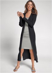 Venus Black LONG RIBBED DUSTER