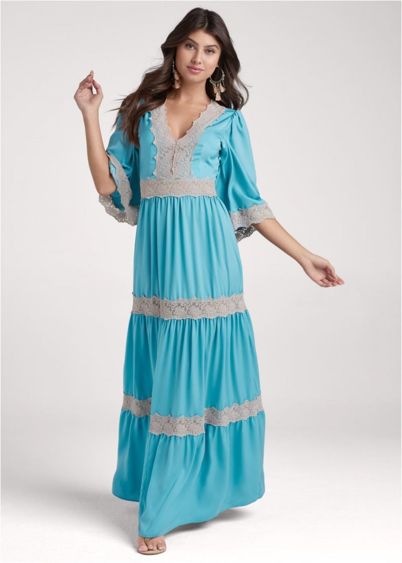 Venus Lace Detail Maxi Dress - Aqua Multi