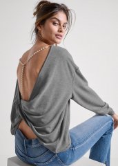 Venus Drop-Back Pearl Sweatshirt in Heather Grey