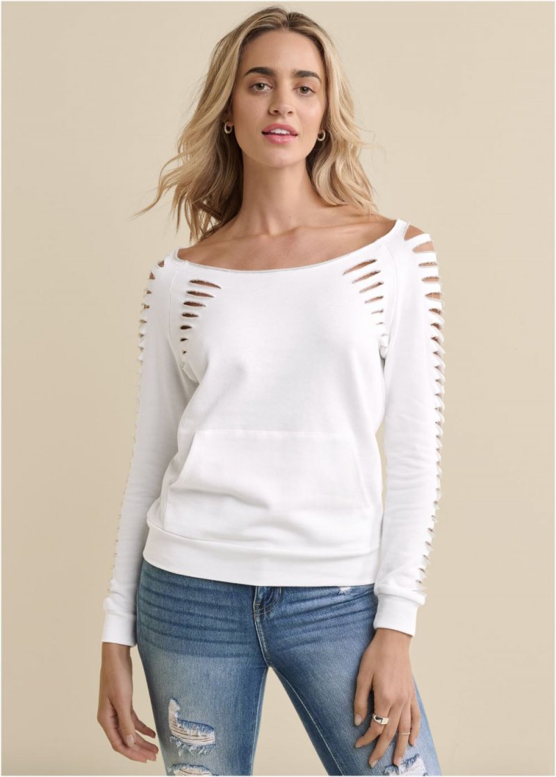 Venus Slash Detail Sweatshirt in White