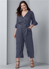 Venus Plus Size Polka Dot Jumpsuit in Navy & White