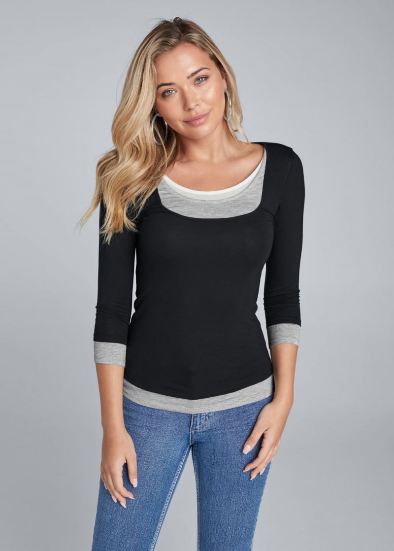 Venus Layered Casual Top in Black Multi