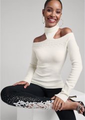 Venus Plus Size Cutout Turtleneck Sweater in White