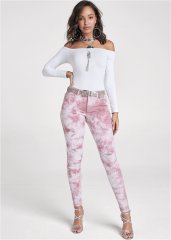 Venus Ripped Tie Dye Skinny Jeans in Pink Multi