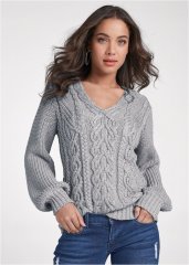 Venus VENUS | Lurex Cable Knit Sweater in Silver