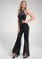 Venus Plus Size Beaded Mock-Neck Jumpsuit in Black