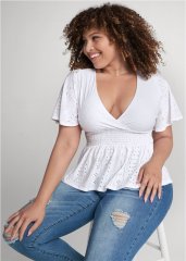 Venus Plus Size Stretch Eyelet Peplum Top