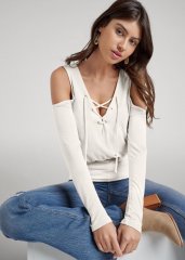 Venus Plus Size Lace Up Cold Shoulder Top